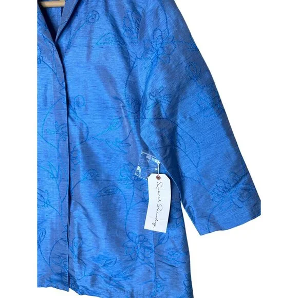 French Laundry Silk Jacket Blue Floral Embroidery 3/4 Sleeve Size Small - Picture 3 of 8